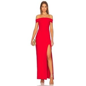 Solace London Martina Red Off-Shoulder Slit Gown